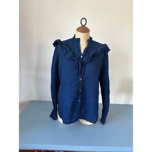 Ann Taylor Loft womens blue button down size M ruching ruffles